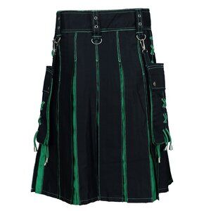 Utility Black Hybrid Kilt Green Pleats and Lacing Highlander Kilt